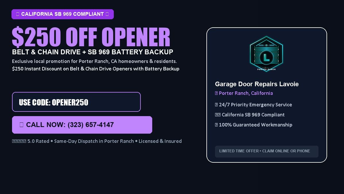 Lavoie Garage Door Repair $250 OFF Premium LiftMaster Opener Installation in Porter Ranch, CA