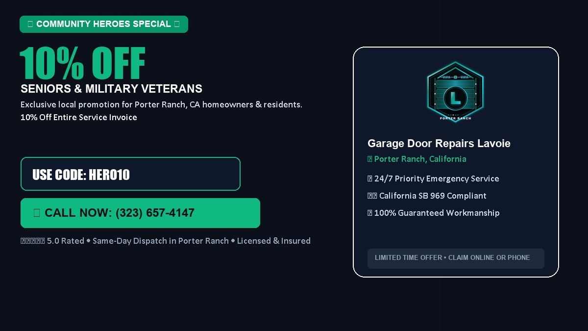 Lavoie Garage Door Repair 10% OFF Seniors & Military Veterans in Porter Ranch, CA